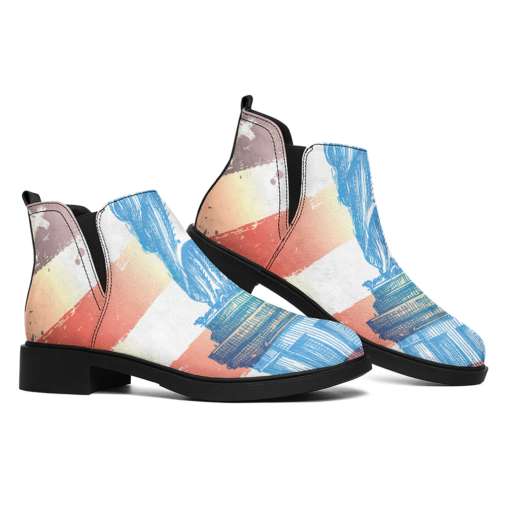 Statue of Liberty USA Flag Print Flat Ankle Boots