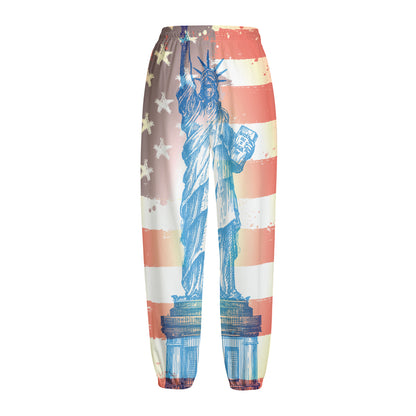 Statue of Liberty USA Flag Print Fleece Lined Knit Pants