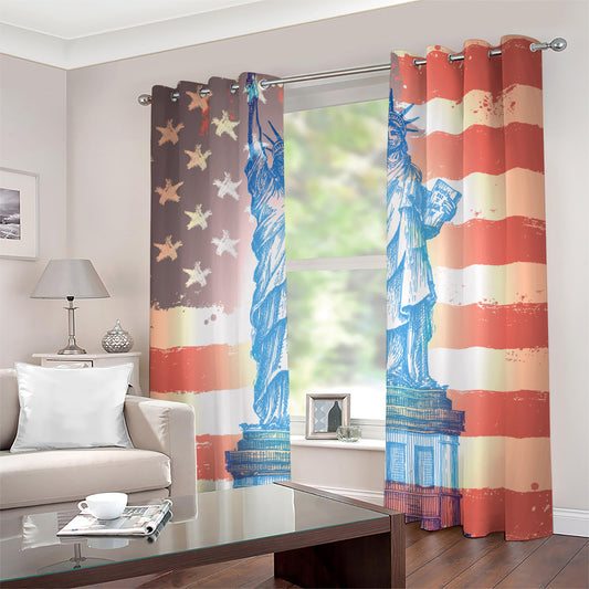 Statue of Liberty USA Flag Print Grommet Curtains