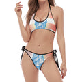 Statue of Liberty USA Flag Print Halter Scoop Tie Side Bikini