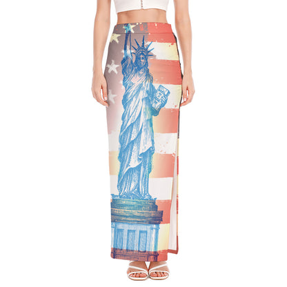 Statue of Liberty USA Flag Print High Slit Maxi Skirt
