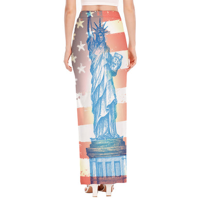 Statue of Liberty USA Flag Print High Slit Maxi Skirt