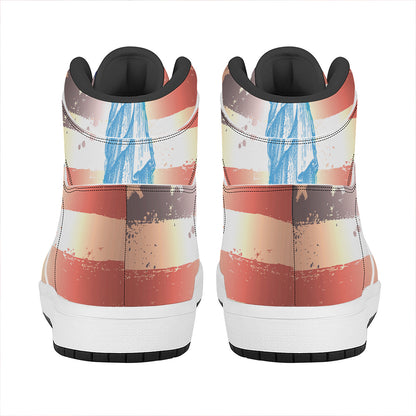 Statue of Liberty USA Flag Print High Top Leather Sneakers