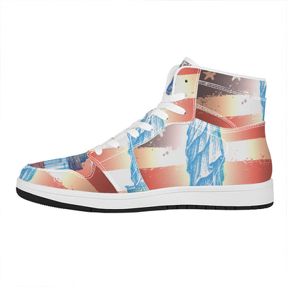 Statue of Liberty USA Flag Print High Top Leather Sneakers