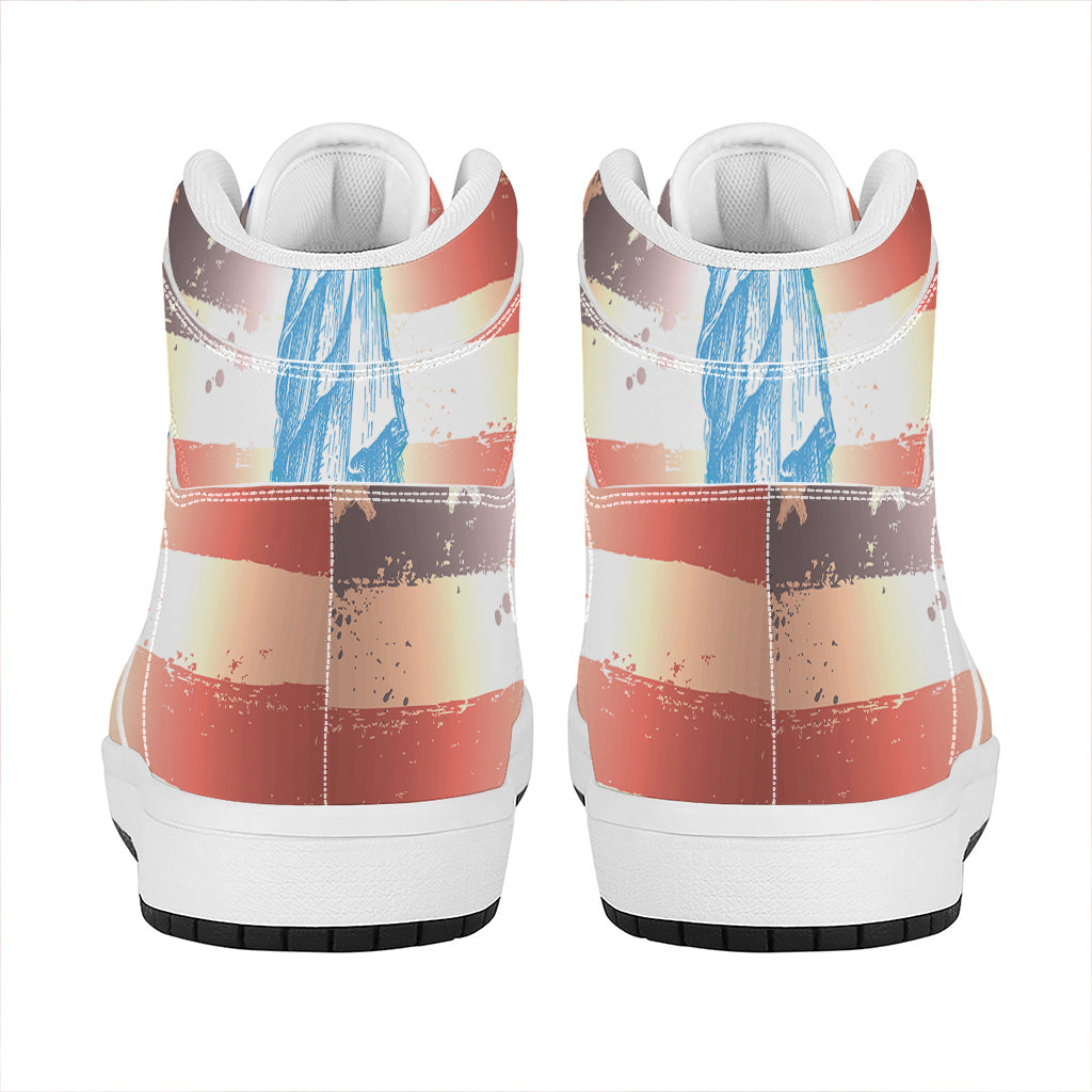 Statue of Liberty USA Flag Print High Top Leather Sneakers