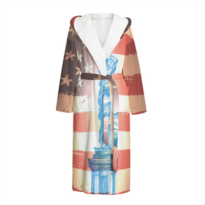 Statue of Liberty USA Flag Print Hooded Bathrobe