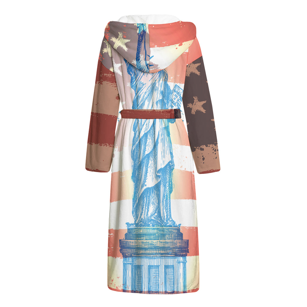 Statue of Liberty USA Flag Print Hooded Bathrobe