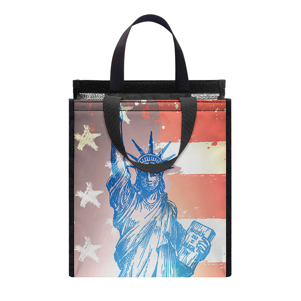 Statue of Liberty USA Flag Print Insulated Lunch Tote