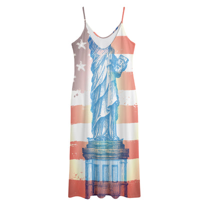 Statue of Liberty USA Flag Print Jersey Midi Cami Dress