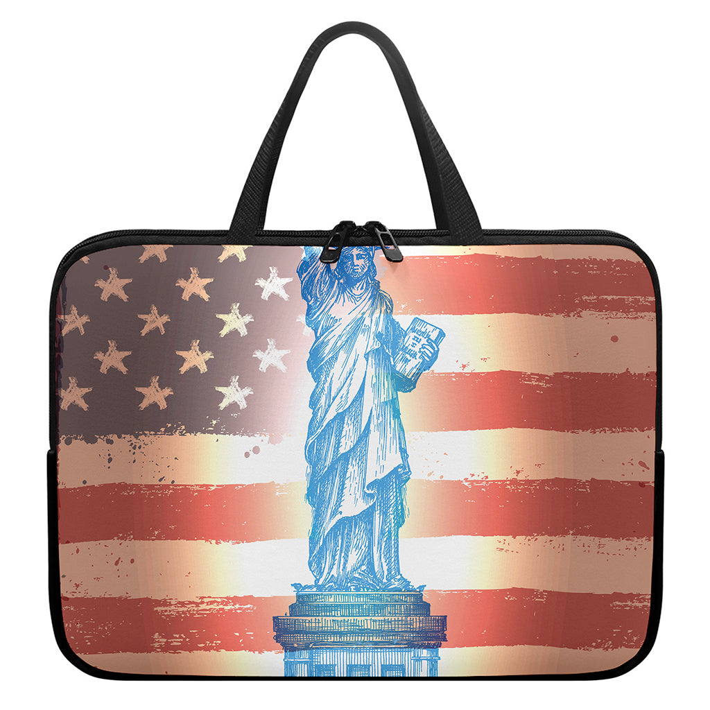Statue of Liberty USA Flag Print Laptop Sleeve With Handle