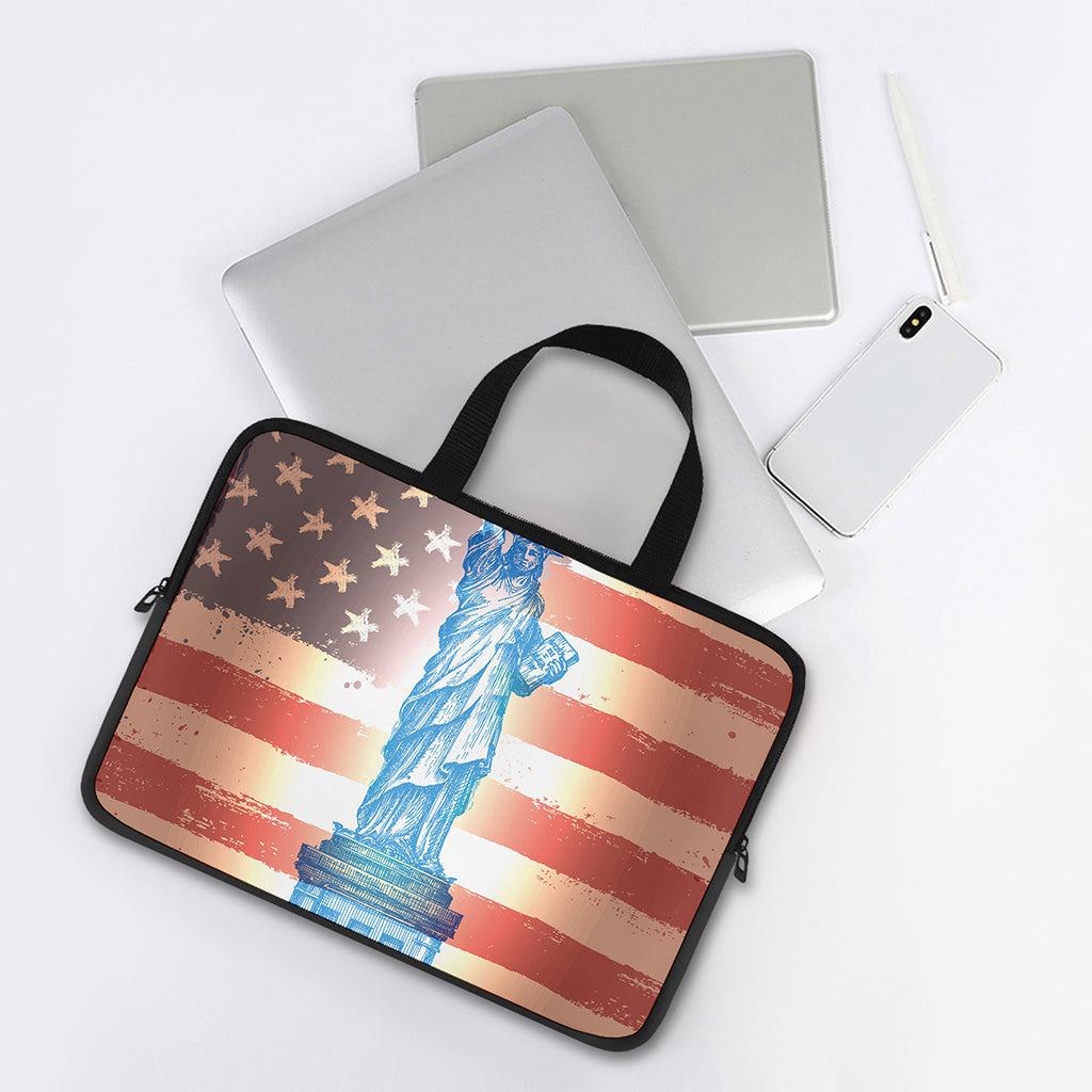 Statue of Liberty USA Flag Print Laptop Sleeve With Handle