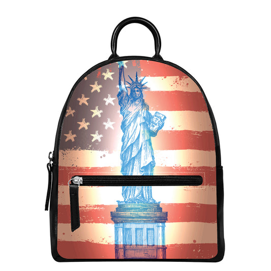 Statue of Liberty USA Flag Print Leather Backpack