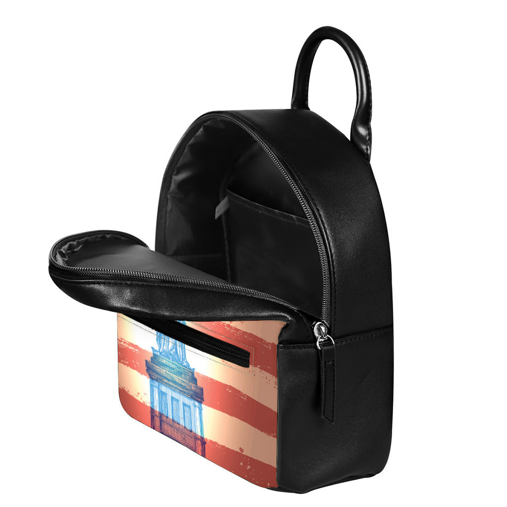 Statue of Liberty USA Flag Print Leather Backpack