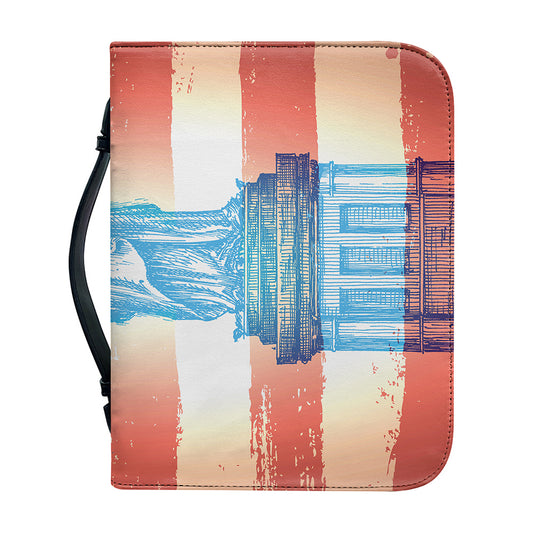 Statue of Liberty USA Flag Print Leather Bible Cover
