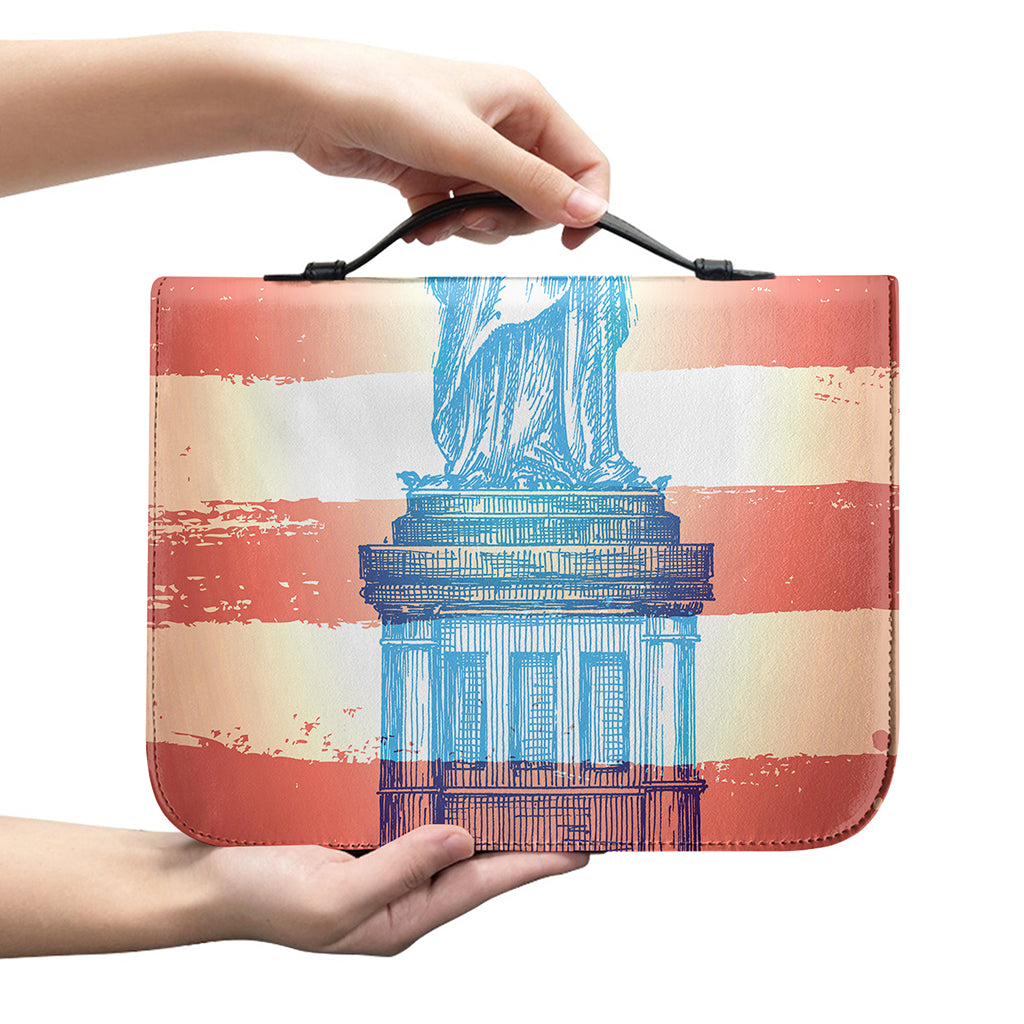 Statue of Liberty USA Flag Print Leather Bible Cover