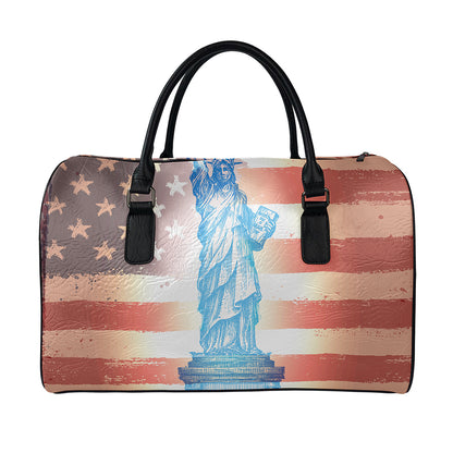 Statue of Liberty USA Flag Print Leather Duffle Bag