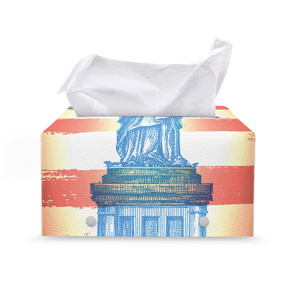Statue of Liberty USA Flag Print Leather Tissue Box Cover