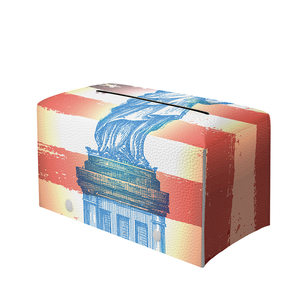 Statue of Liberty USA Flag Print Leather Tissue Box Cover