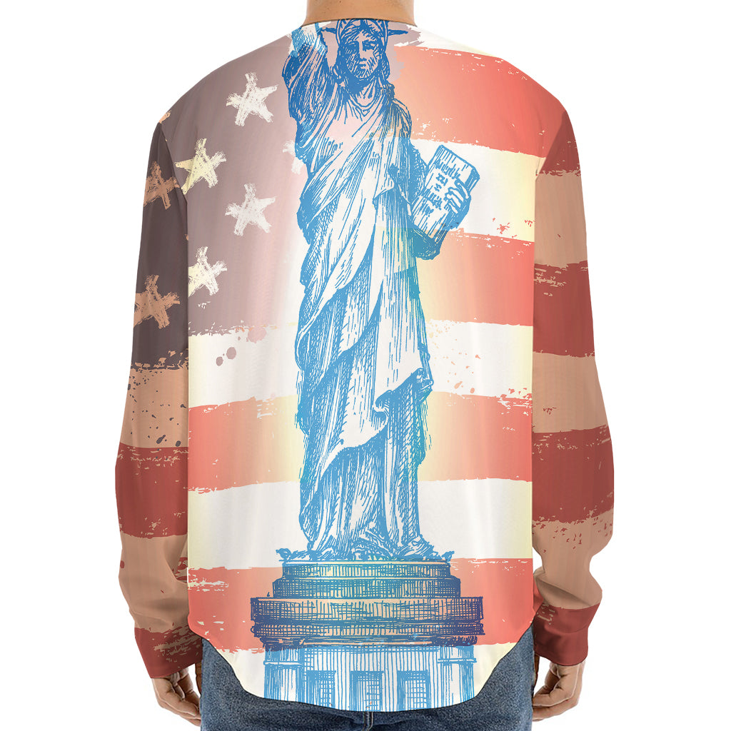 Statue of Liberty USA Flag Print Long Sleeve Baseball Jersey