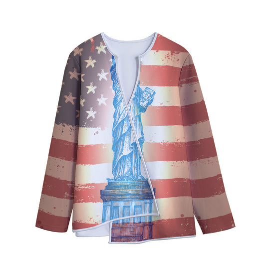 Statue of Liberty USA Flag Print Long Sleeve Short Coat