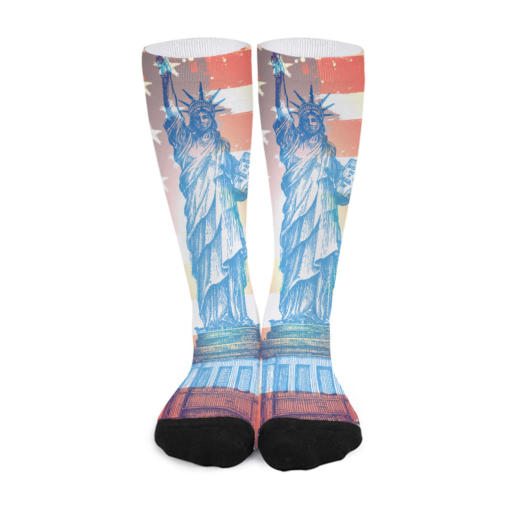 Statue of Liberty USA Flag Print Long Socks