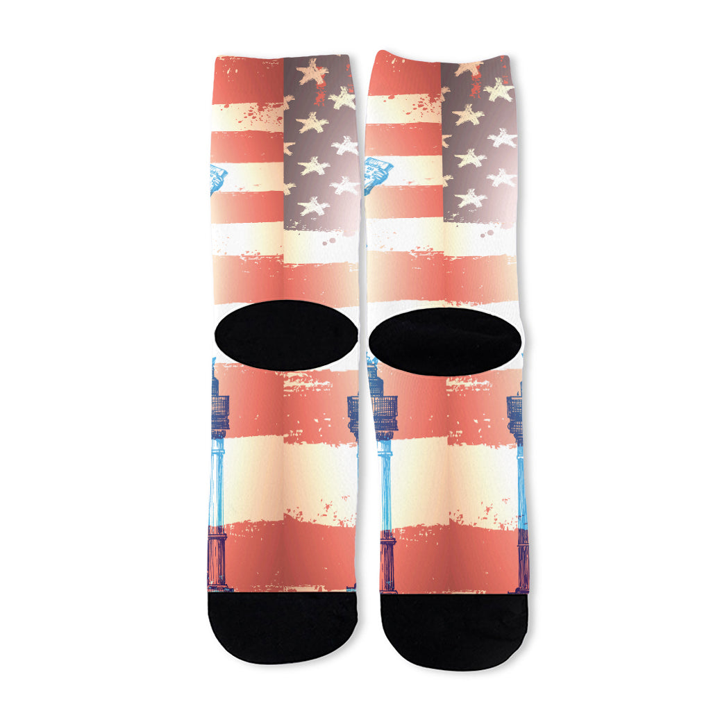Statue of Liberty USA Flag Print Long Socks
