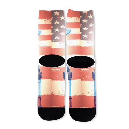 Statue of Liberty USA Flag Print Long Socks