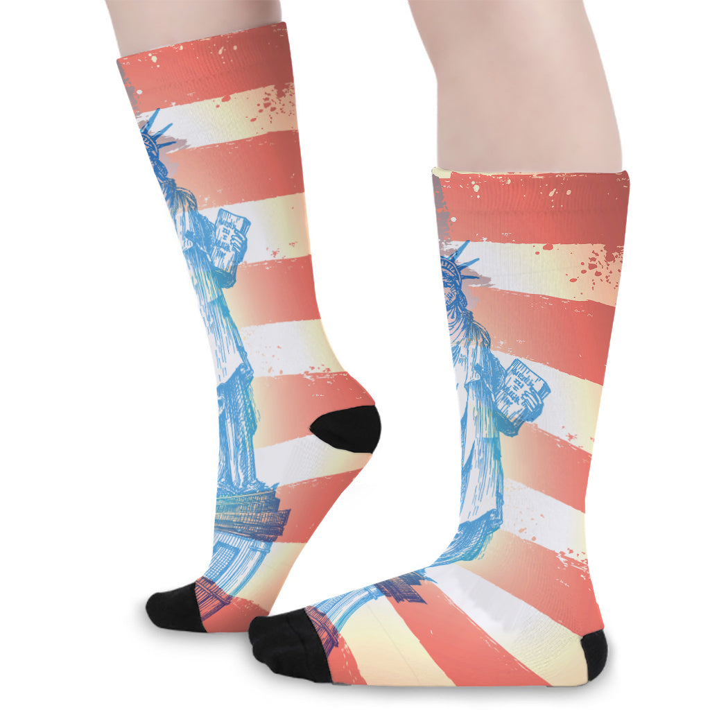 Statue of Liberty USA Flag Print Long Socks