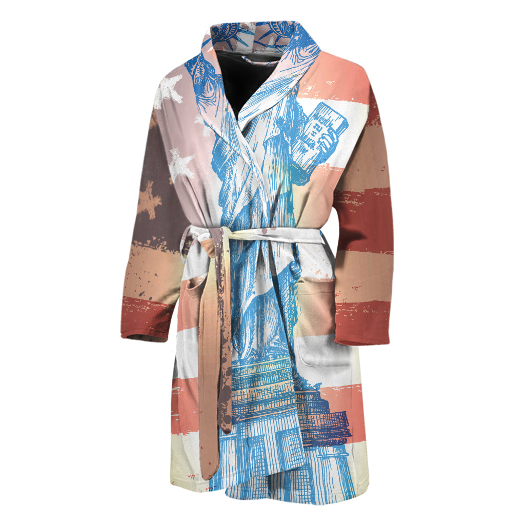 Statue of Liberty USA Flag Print Men's Bathrobe