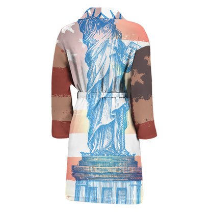 Statue of Liberty USA Flag Print Men's Bathrobe