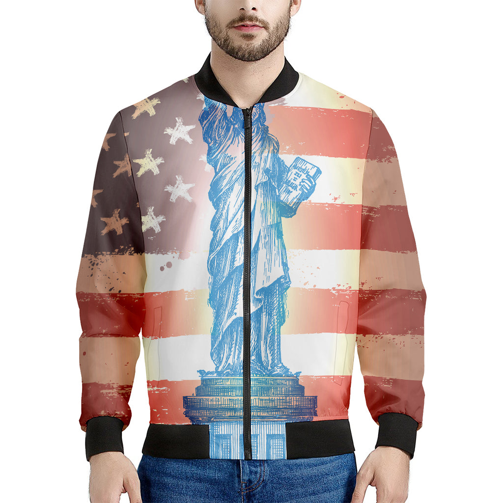 Statue of Liberty USA Flag Print Men's Bomber Jacket