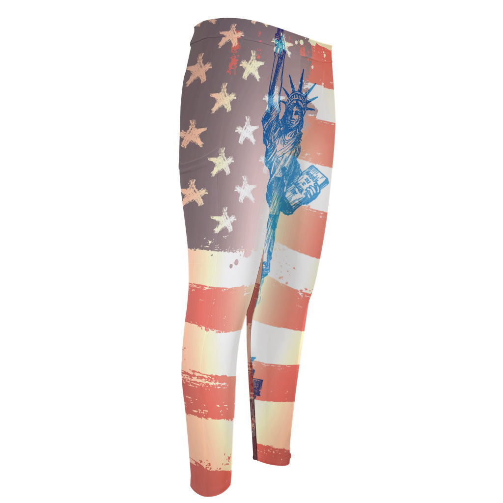 Statue of Liberty USA Flag Print Men's Compression Pants