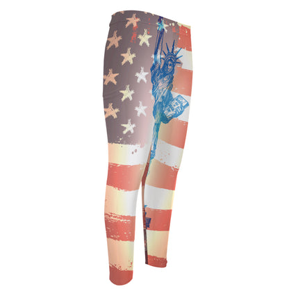 Statue of Liberty USA Flag Print Men's Compression Pants