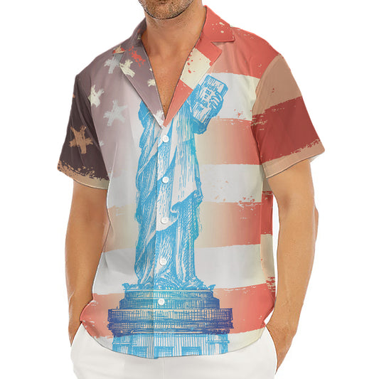 Statue of Liberty USA Flag Print Men's Deep V-Neck Shirt