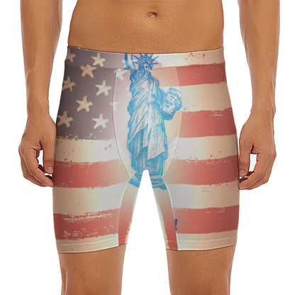 Statue of Liberty USA Flag Print Men's Long Boxer Briefs