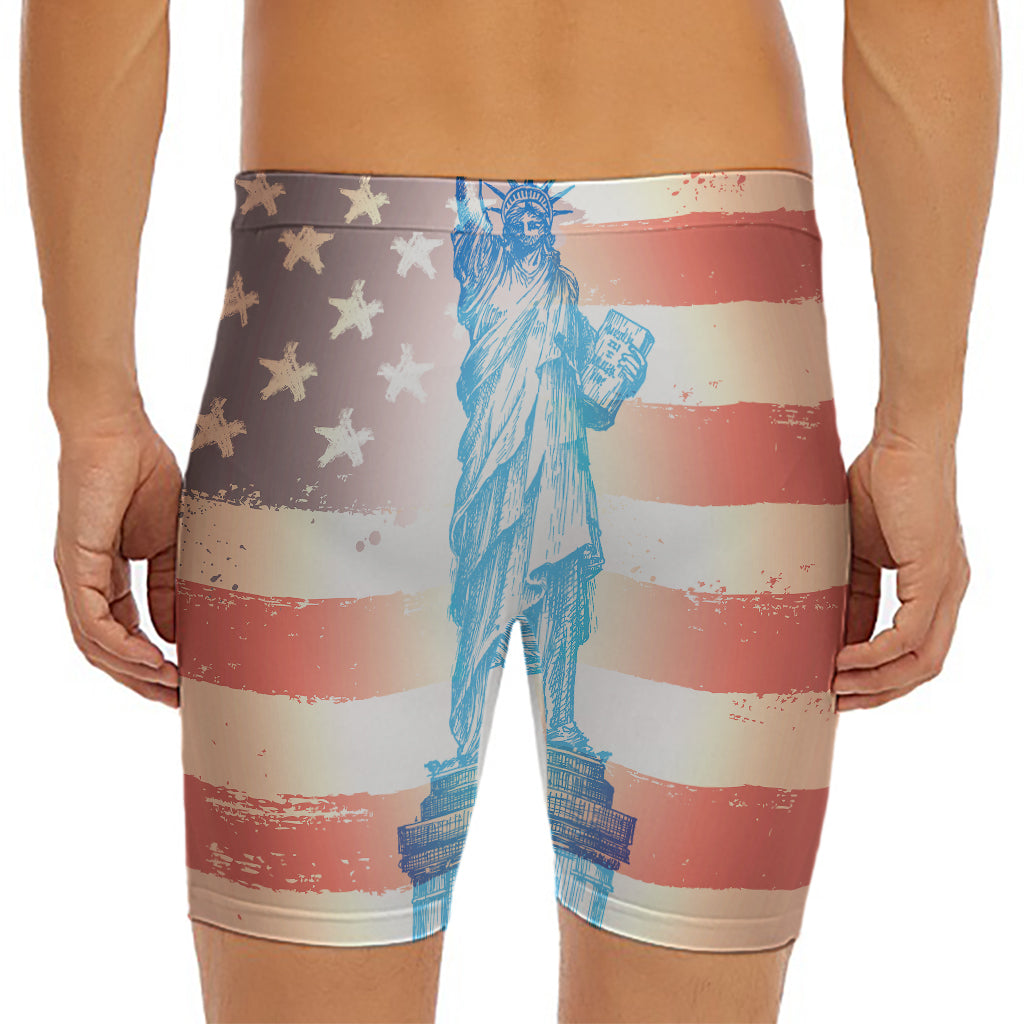 Statue of Liberty USA Flag Print Men's Long Boxer Briefs