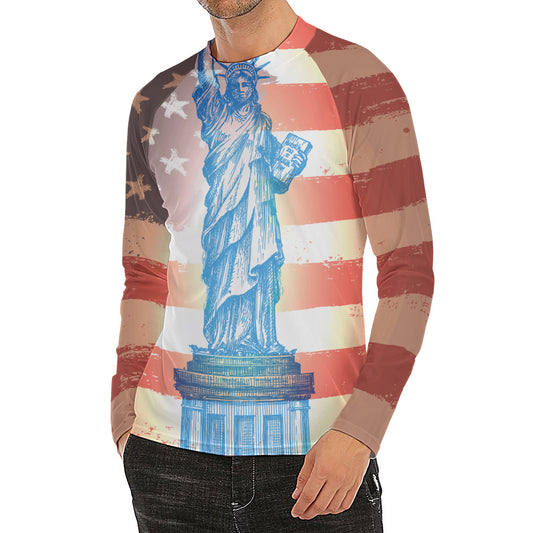 Statue of Liberty USA Flag Print Men's Long Sleeve Rash Guard