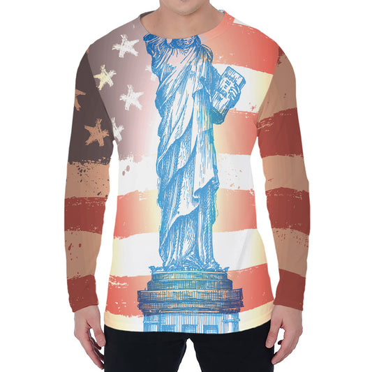 Statue of Liberty USA Flag Print Men's Long Sleeve T-Shirt