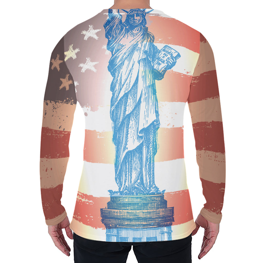 Statue of Liberty USA Flag Print Men's Long Sleeve T-Shirt