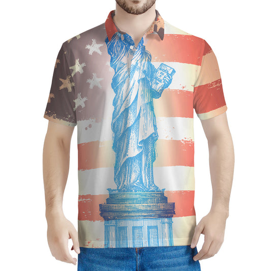 Statue of Liberty USA Flag Print Men's Polo Shirt