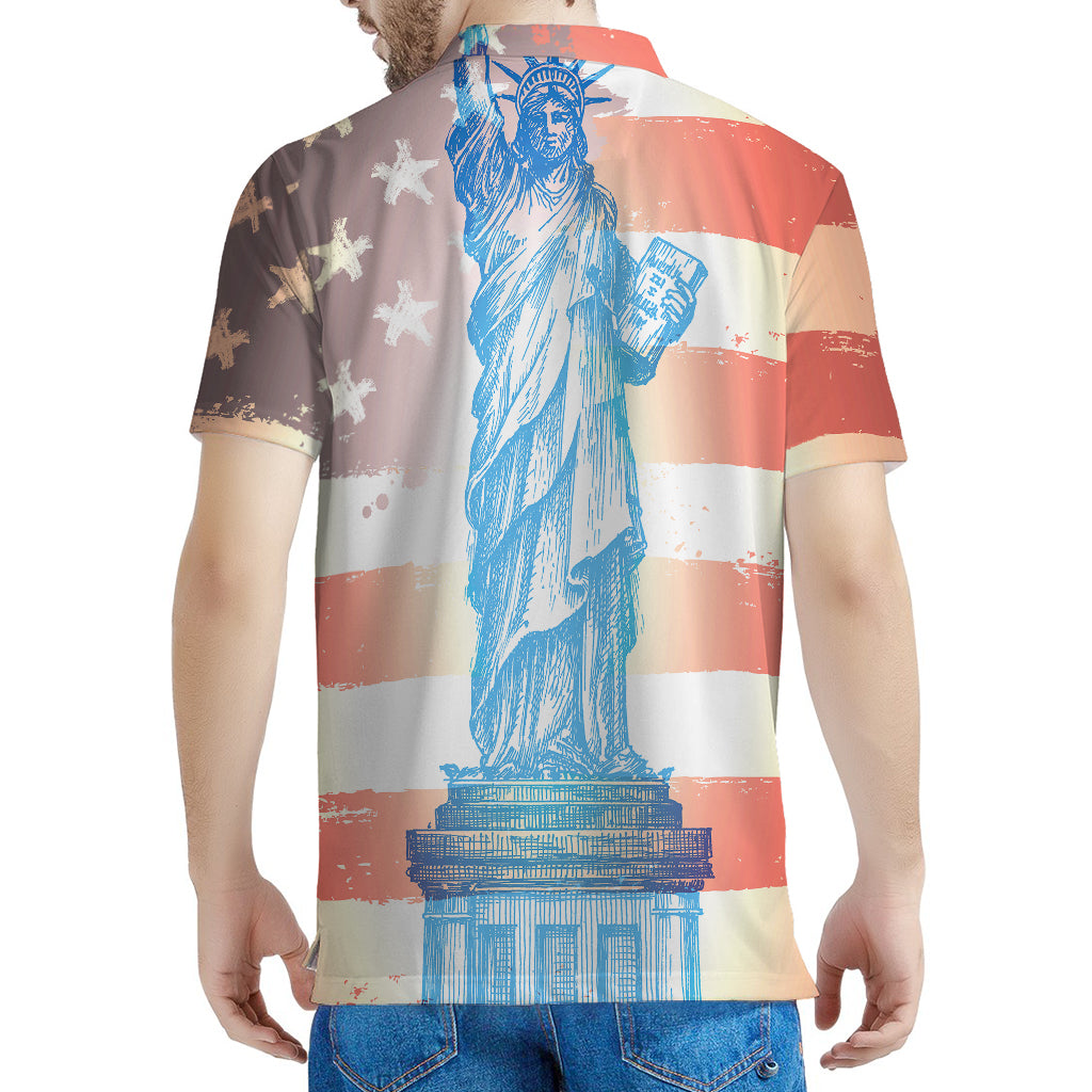 Statue of Liberty USA Flag Print Men's Polo Shirt