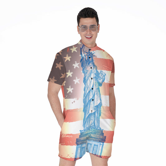 Statue of Liberty USA Flag Print Men's Rompers