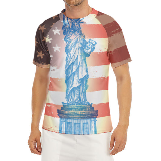 Statue of Liberty USA Flag Print Men's Short Sleeve Rash Guard