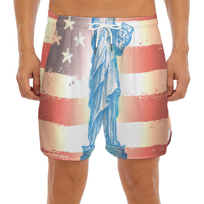 Statue of Liberty USA Flag Print Men's Split Running Shorts