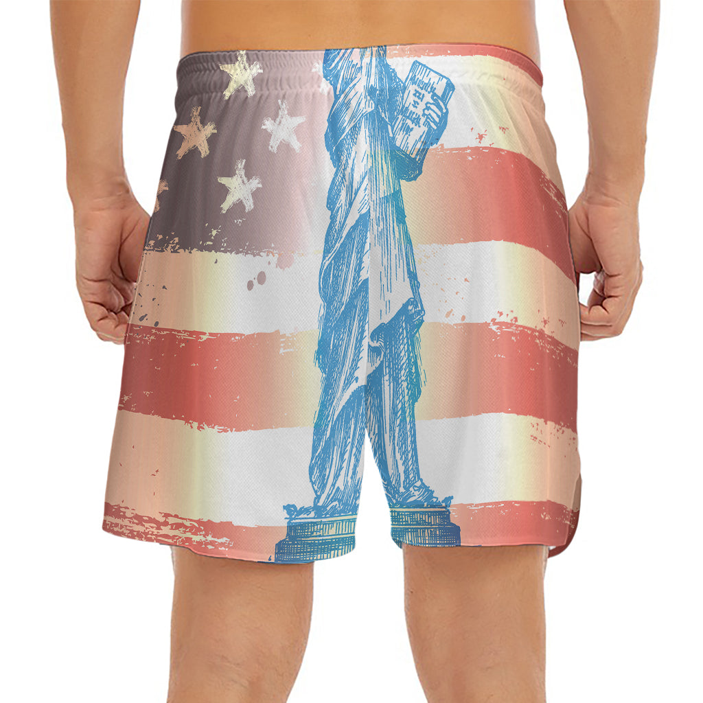 Statue of Liberty USA Flag Print Men's Split Running Shorts