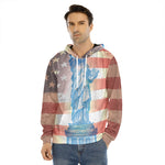 Statue of Liberty USA Flag Print Men's Velvet Pullover Hoodie