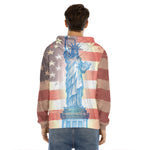 Statue of Liberty USA Flag Print Men's Velvet Pullover Hoodie