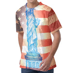 Statue of Liberty USA Flag Print Men's Velvet T-Shirt
