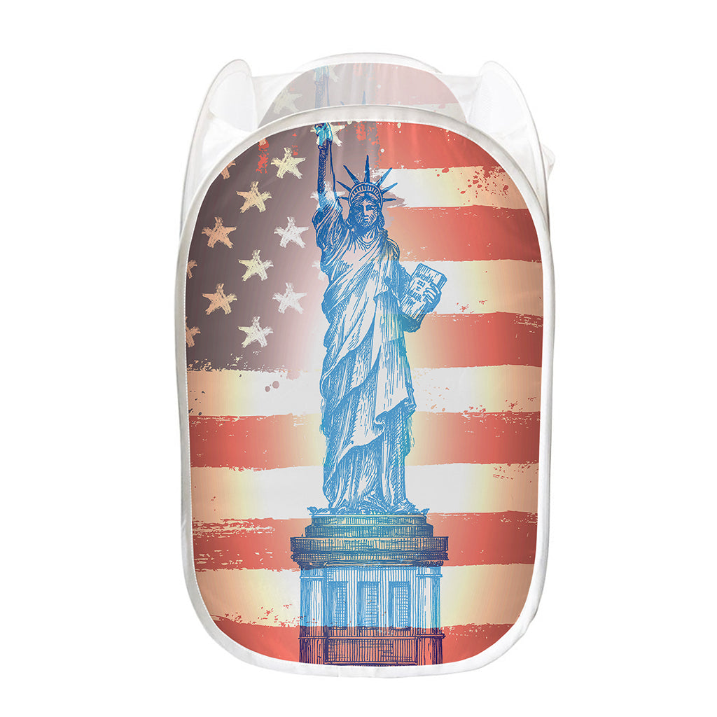 Statue of Liberty USA Flag Print Mesh Laundry Hamper