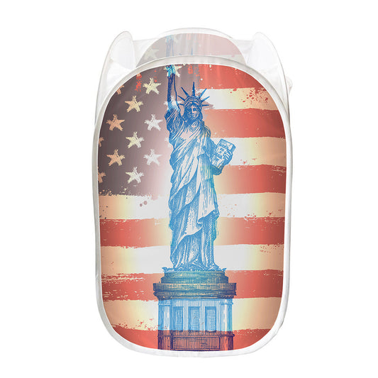 Statue of Liberty USA Flag Print Mesh Laundry Hamper